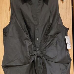 New! Women's Black Nine West Button Down Sleeveless Tie-Front Blouse, Size XXL